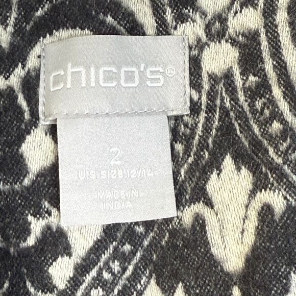 Chicos Beaded Cream & Black Tapestry Jacquard Jacket Blazer Sz 2=US 12 - Picture 7 of 11